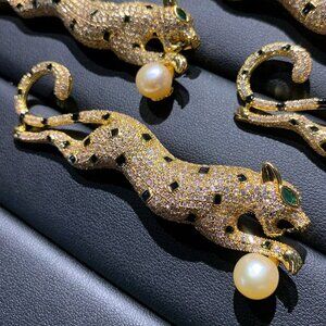 Iconic Sparkling Panther Brooch | CZ Encrusted Cheetah Pin Mob Wife Style